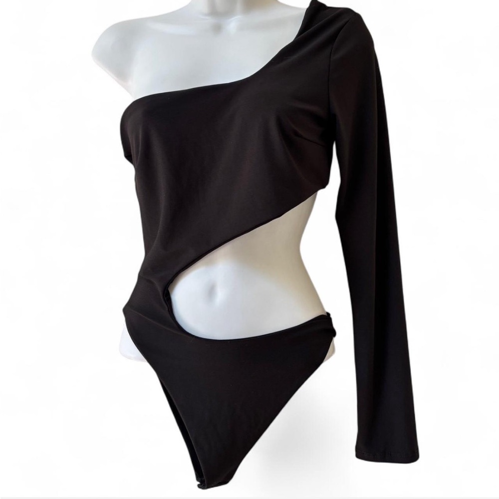 Goth One-Shoulder Cutout Bodysuit, Goth bodysuit, grunge bodysuit, biker